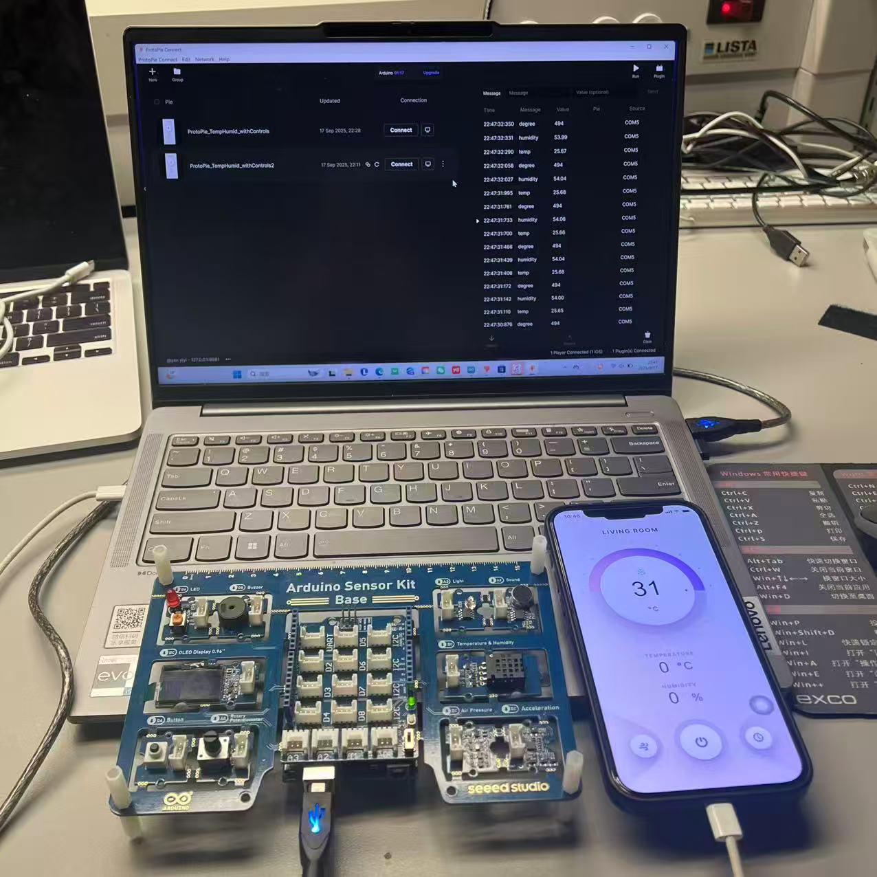 Running Arduino and Protopie together, successfully connecting them.