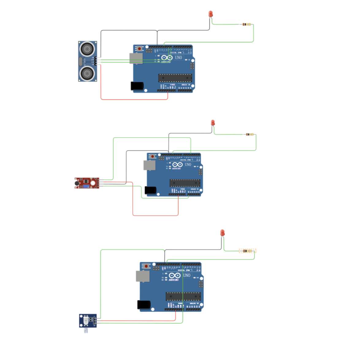Schematic diagrams for the three sensors
